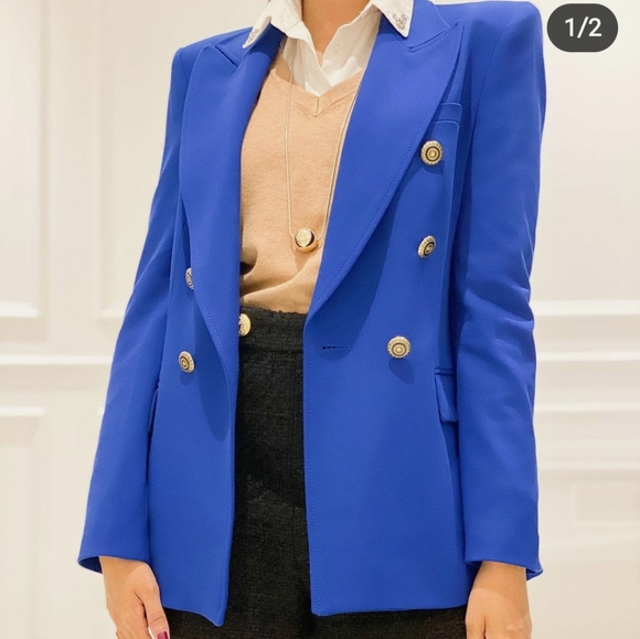 ZARA TAILORED DOUBLE BREASTED BLAZER BLUISH Bloggers favorite - Picture 7 of 16